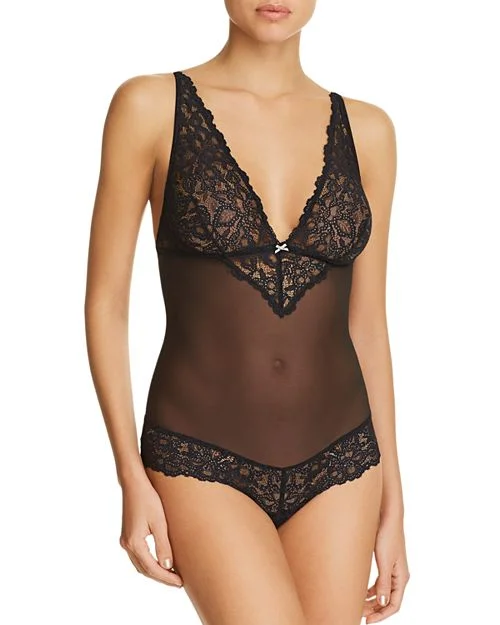 High - Neck Bodysuits for a Modest and Sophisticated Lookb.charming Sheer Lace Bodysuit