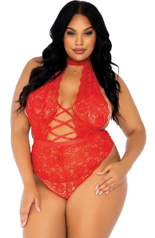 Sleeveless Bodysuits for a Cool and Casual Summer LookRed crotchless plus size bodysuit - Seduce Me In Red