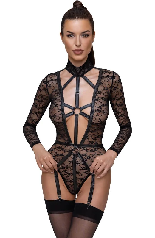 Metallic Bodysuits for a Glitzy and Glamorous Night OutLace bodysuit with harness look - Restricted Access