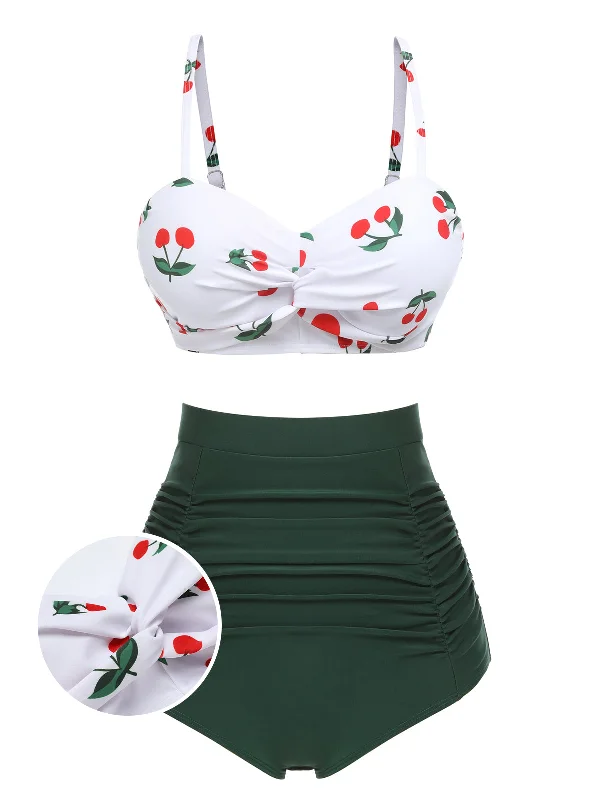 Monokini - style bikini with a unique one - piece - meets - bikini design2PCS 1950s Cherry Spaghetti Strap Bikini Set