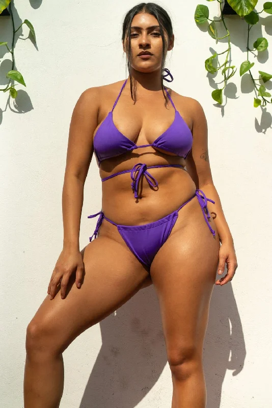 High - waisted bikini for a retro and tummy - flattering lookThe Ruched Drawstring Bottom - Grape Purple