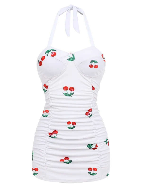 Convertible bikini that can be worn in multiple styles for versatilityRetro 1950s Cherry Summer One-piece Swimsuit