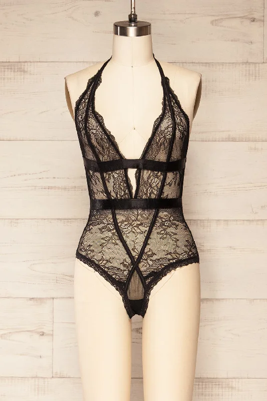 Mesh Bodysuits for a Bold and Edgy Fashion StatementSlavonski | Black Lace Lingerie Bodysuit