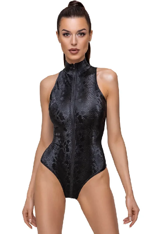 Button - Front Bodysuits with a Classic and Timeless AppealBlack faux snakeskin bodysuit - Option One