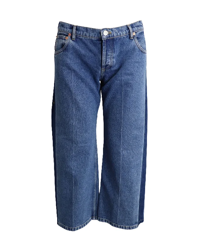 Balenciaga Wide Leg Cropped Jeans in Blue Cotton Denim