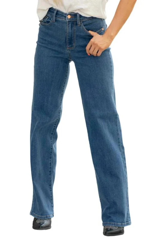 Classic Wide Leg Bootcut Jeans In Medium Blue