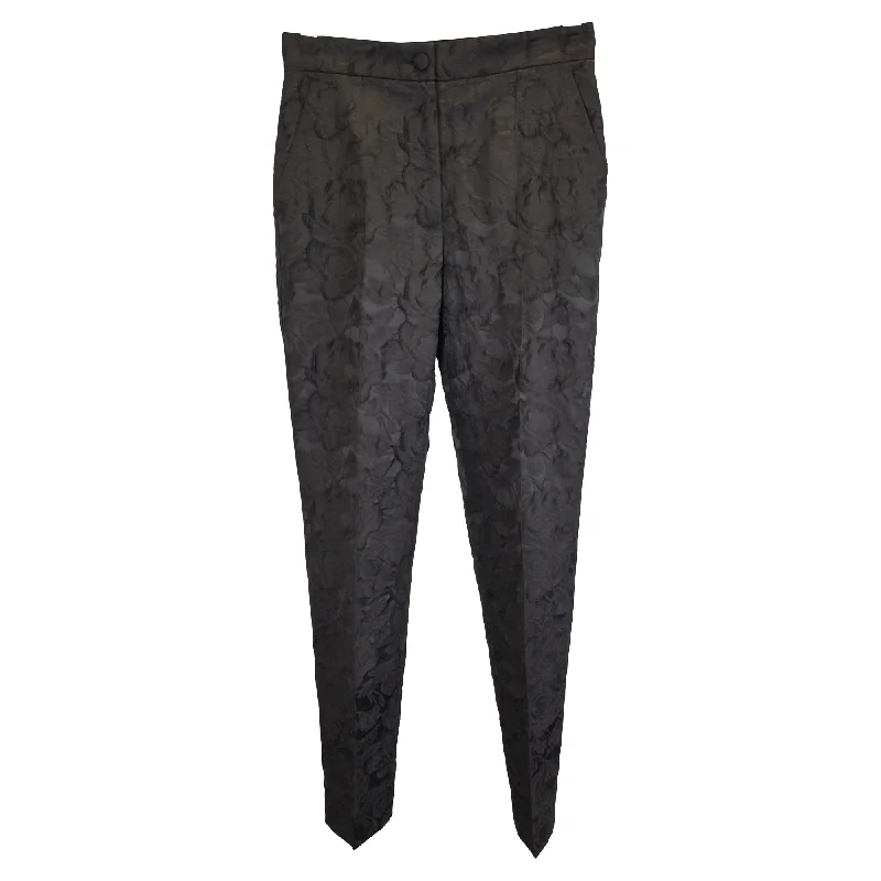 Dolce & Gabbana Floral Brocade Slim Trouser Pants in Black Polyester