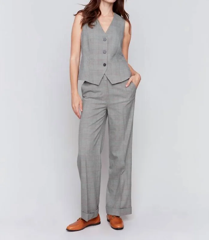 Glen Plaid Flare Pants In Terracotta Plaid