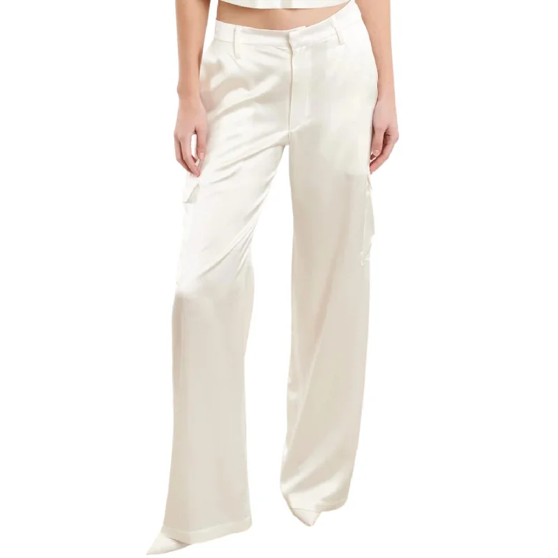 Silk Baggy Cargo Pants In White