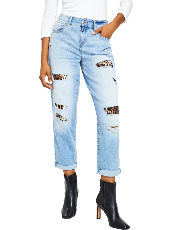 Womens Mid Rise Distressed Boyfriend Jeans