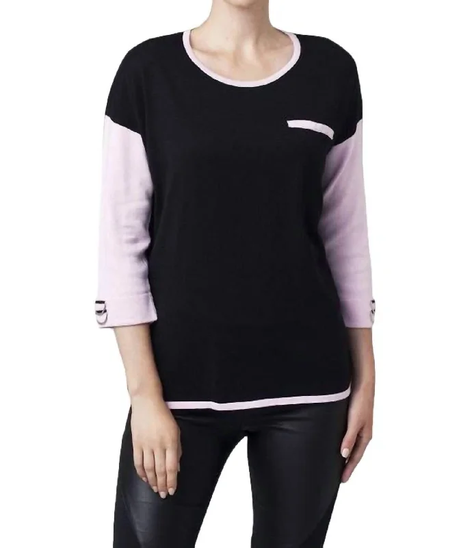 Button - Down Women Sweater for a Versatile Look2-Tone Sweater In Blac/pink