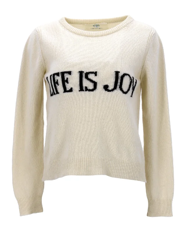 Cashmere Women Sweater with a Luxurious Soft TouchAlberta Ferretti 'Life is Joy' Sweater in Cream Cashmere