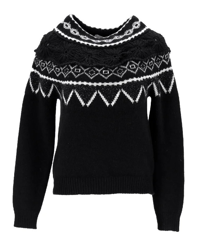 Cashmere Women Sweater with a Luxurious Soft TouchAlberta Ferretti Patterned Long Sleeve Sweater in Black Cashmere