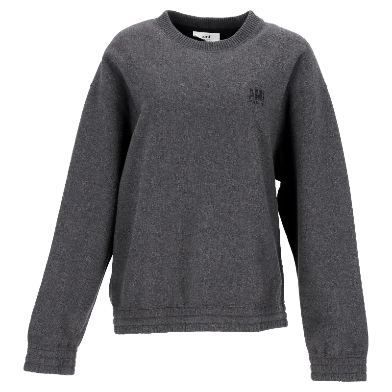 Open - Front Women Sweater for Easy LayeringAMI Paris Alexandre Mattiussi Crewneck Sweater in Grey Cotton