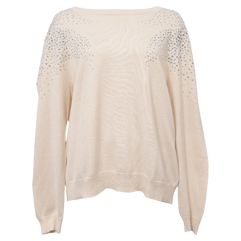 Button - Down Women Sweater for a Versatile LookBa&sh Embellished Crewneck Sweater in White Cotton