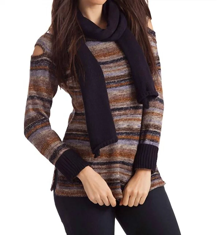 Striped Women Sweater with a Timeless PatternBethany Striped Sweater W/ Scarf In Navy Multi