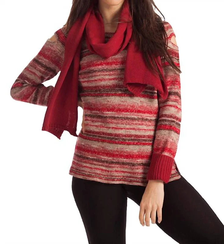 Color - Blocked Women Sweater for a Bold Fashion StatementBethany Striped Sweater W/ Scarf In Red Multi