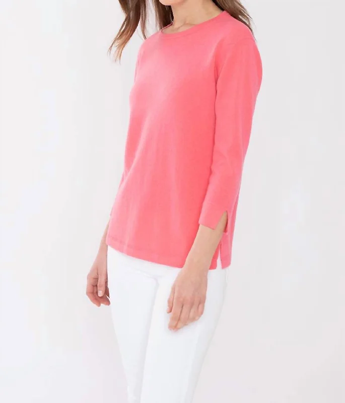 Lightweight Women Sweater for Spring and FallCrewneck Cashmere Sweater In Flamingo