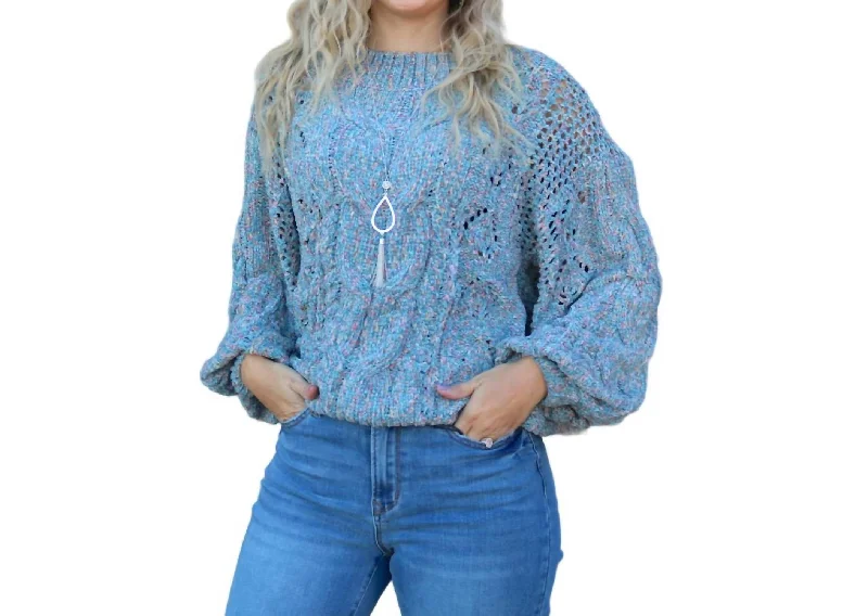 V - Neck Women Sweater to Elongate the NecklineCrisp Feeling Sweater In Aqua Sky