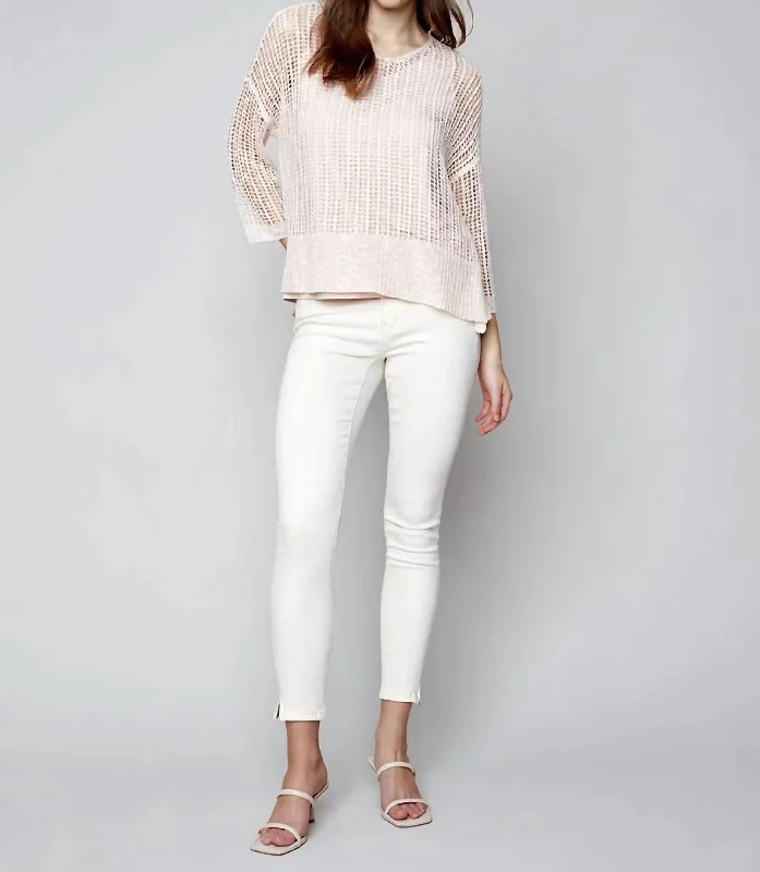 Cable - Knit Women Sweater with Intricate PatternsCrochet Sweater And Topper In Pearl Pink