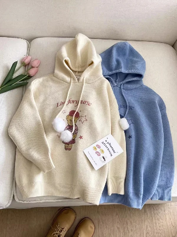 Hooded Women Sweater for Added Comfort and Stylecute bear long-sleeved sweater     S4752