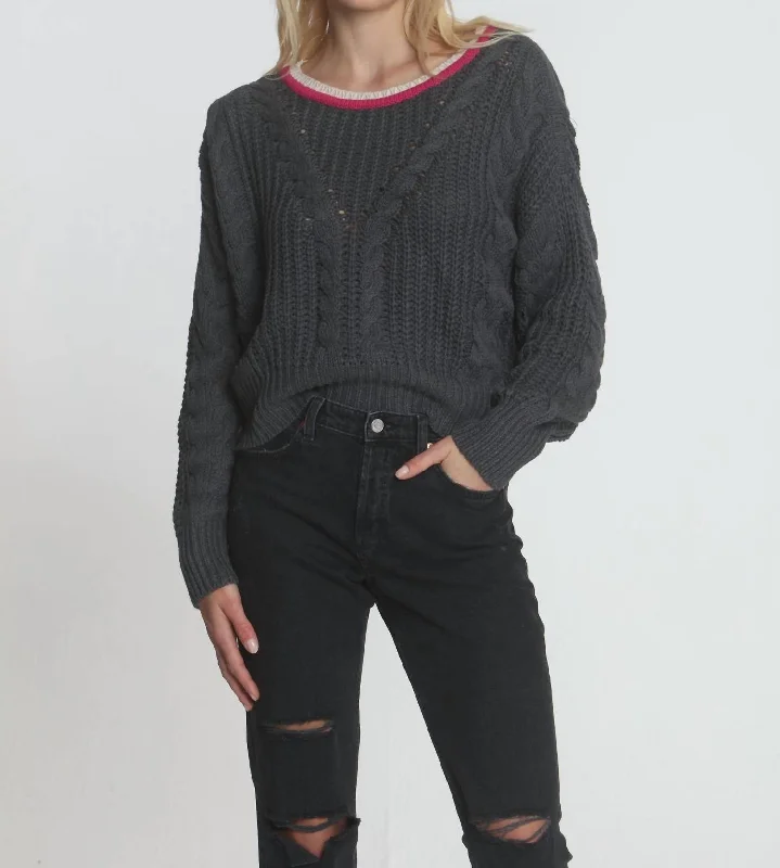 Striped Women Sweater with a Timeless PatternDakota Cable Crew Sweater In Charcoal