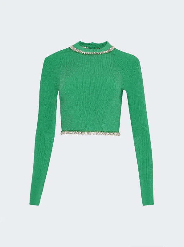 Long - Sleeve Women Sweater with Ribbed CuffsEmbellished Knit Cropped Top