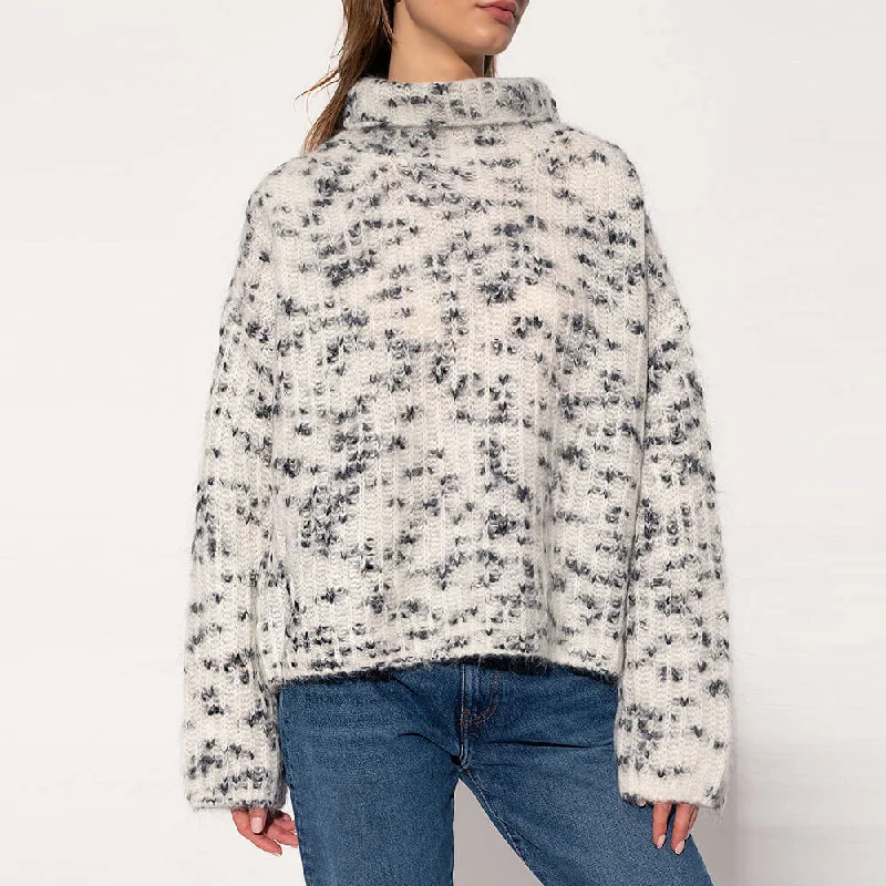 Turtleneck Women Sweater for a Classic and Elegant StyleFluffy Cream Mohair Blend High Neck Oversized Speckled Knit Sweater