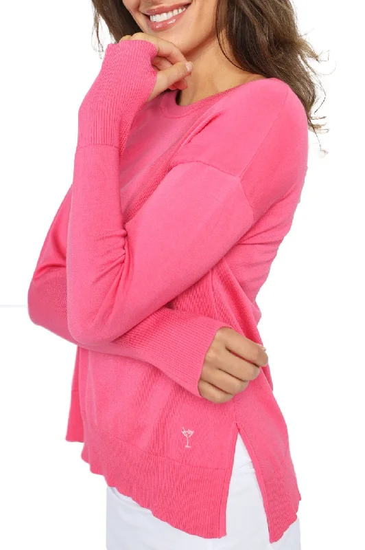 Long - Sleeve Women Sweater with Ribbed CuffsHot Pink Relaxed Fit Sweater