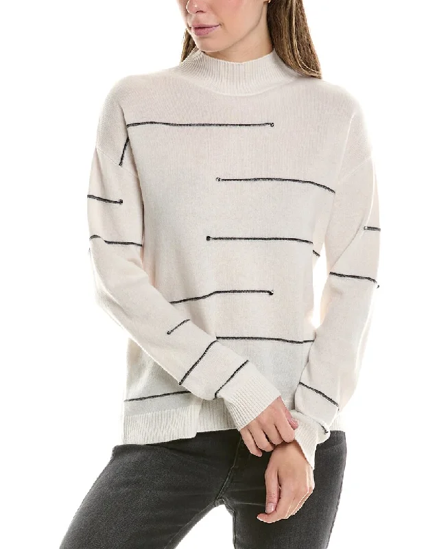 Mock - Neck Women Sweater for a Modern TwistInCashmere Broken Stripe Cashmere Sweater