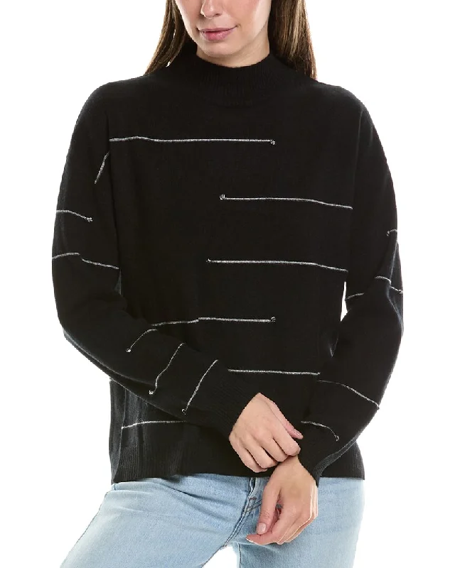 V - Neck Women Sweater to Elongate the NecklineInCashmere Broken Stripe Cashmere Sweater