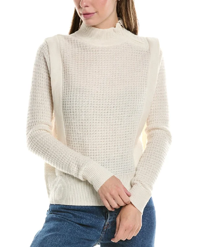 Mock - Neck Women Sweater for a Modern TwistInCashmere Waffle Wool & Cashmere-Blend Sweater