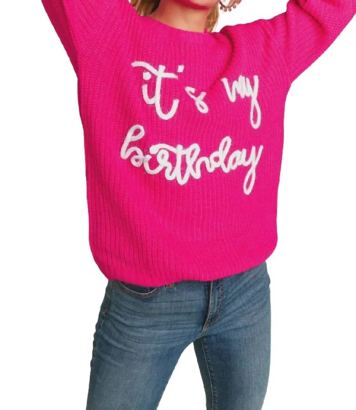 Lightweight Women Sweater for Spring and FallIt's My Birthday Knit Sweater In Fuchsia