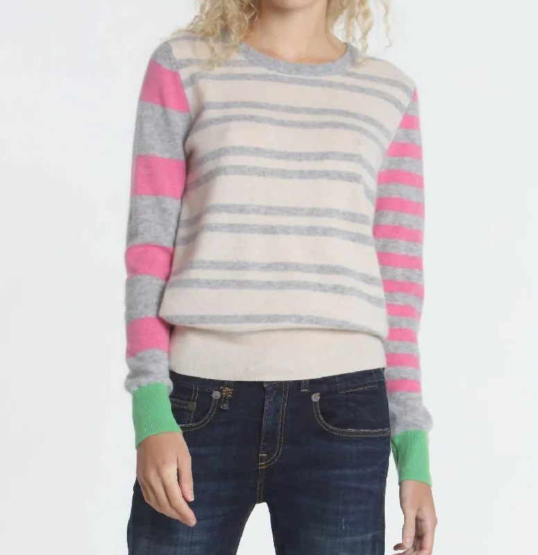 Lightweight Women Sweater for Spring and FallJessie Stripe Crew Sweater In Dune