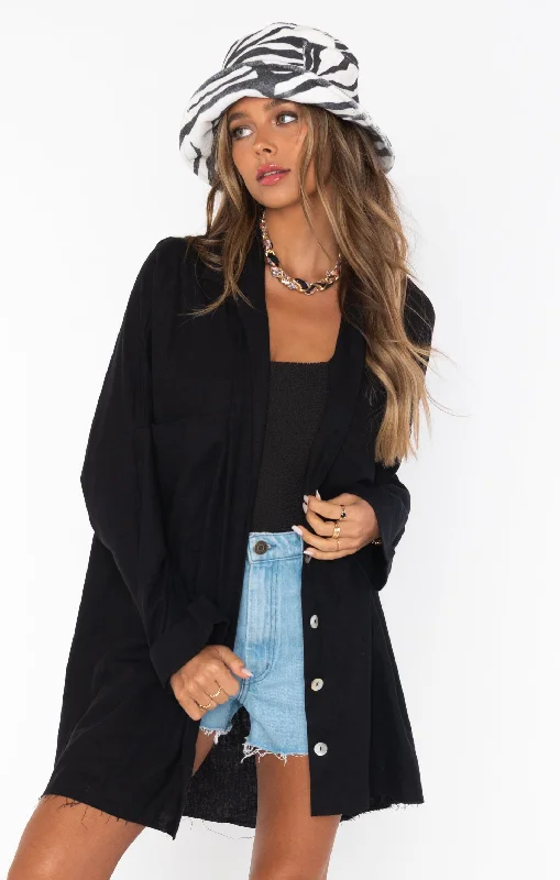 Plus - Size Women Sweater with a Flattering FitJohns Button Down Shirt ~ Black Linen