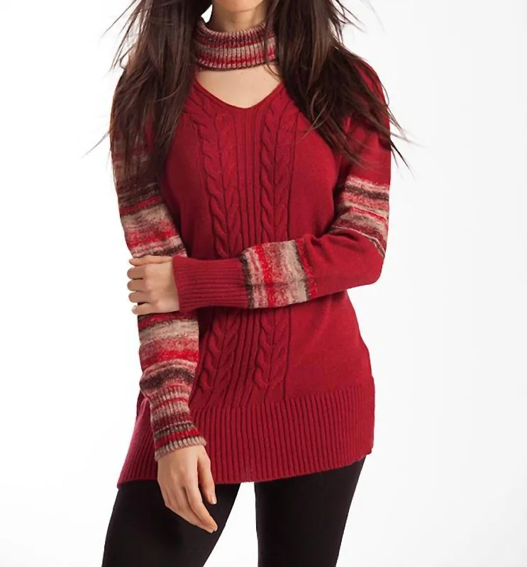 Turtleneck Women Sweater for a Classic and Elegant StyleKatherine Braided Open Neck Sweater In Red Multi