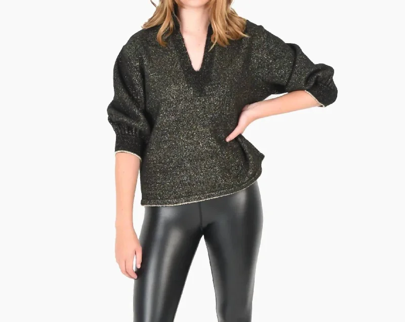 Mock - Neck Women Sweater for a Modern TwistLolli Sweater In Metallic Gold/black