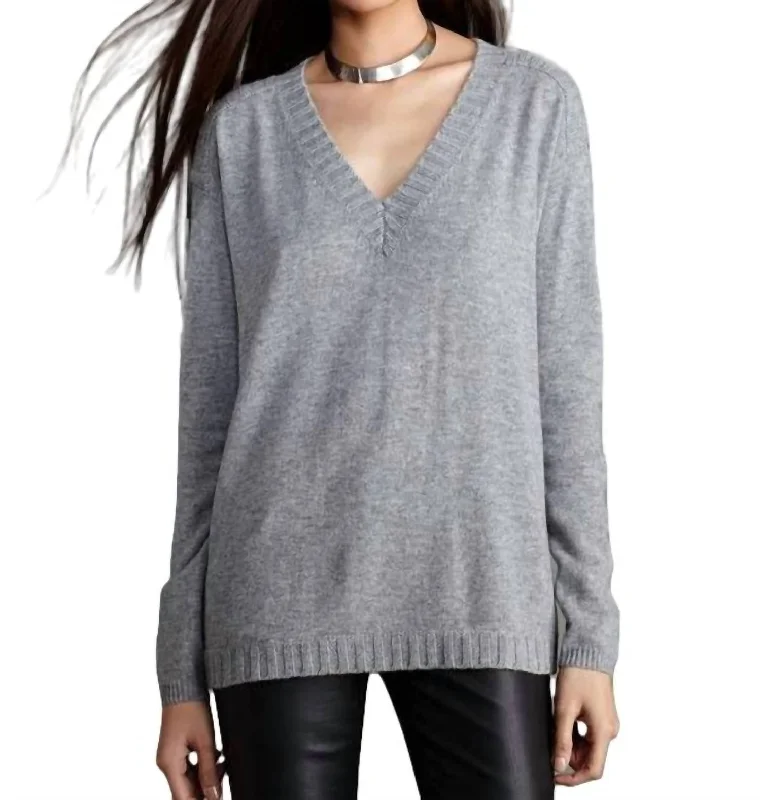 Organic Cotton Women Sweater for an Eco - Friendly ChoiceLuxe T-Back Vee Sweater In Grey/black