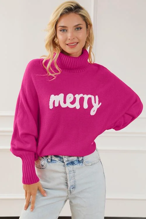 Color - Blocked Women Sweater for a Bold Fashion StatementMerry Letter Embroidered High Neck Sweater