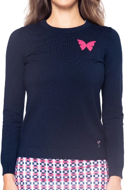 Plus - Size Women Sweater with a Flattering FitNavy Butterfly Crewneck Sweater