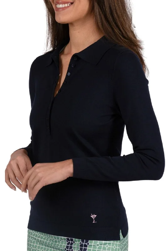 Striped Women Sweater with a Timeless PatternNavy Button Polo Sweater