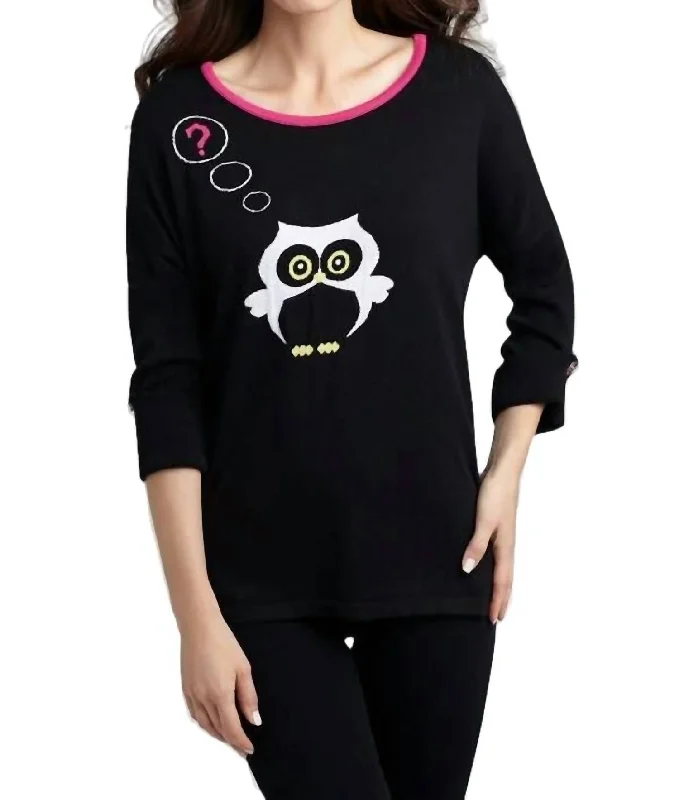 Plus - Size Women Sweater with a Flattering FitOwl Graphic Sweater In Black Multi