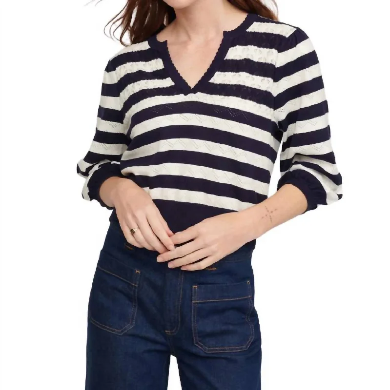 Open - Front Women Sweater for Easy LayeringPeace Stripe Novelty Vee Sweater In Midnight Multi