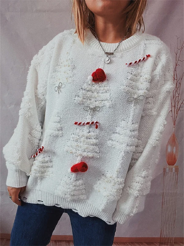 Button - Down Women Sweater for a Versatile LookPearl Detail Round Neck Long Sleeve Sweater