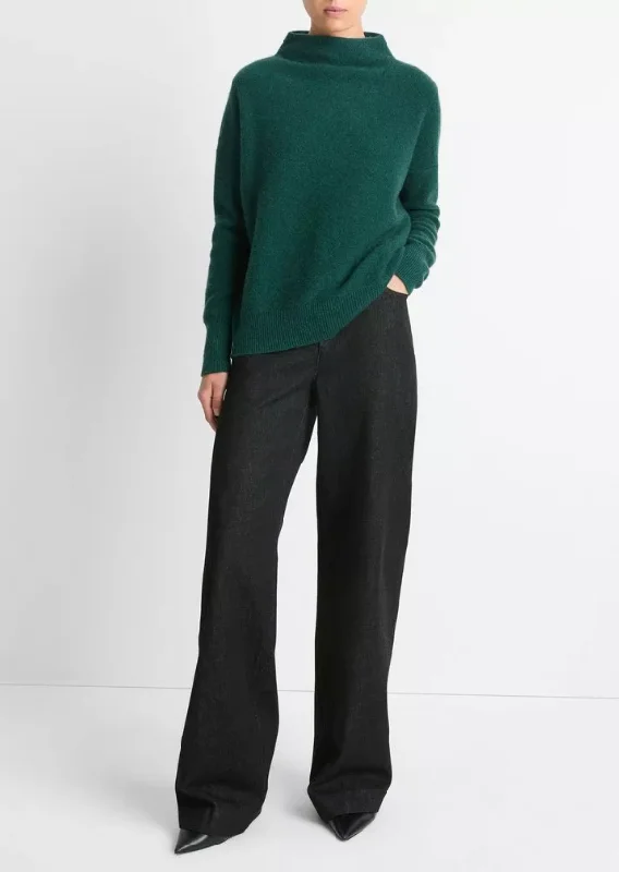 Striped Women Sweater with a Timeless PatternPlush Cashmere Funnel Neck Sweater - Heather Jade Lake