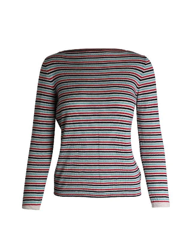 Sequin - Embellished Women Sweater for Special OccasionsPrada Bateau Neck Striped Sweater in Multicolor Wool