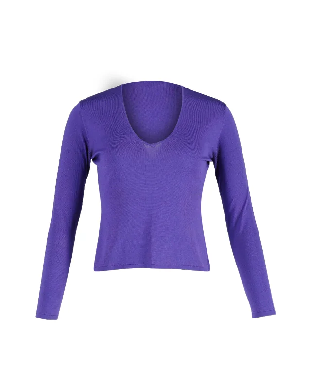 Organic Cotton Women Sweater for an Eco - Friendly ChoiceRalph Lauren Long Sleeve Top in Purple Silk