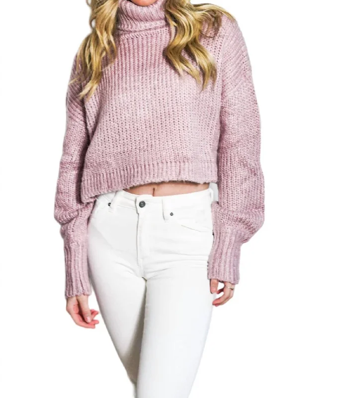 Turtleneck Women Sweater for a Classic and Elegant StyleRib-Knit Turtleneck Sweater In Lavender