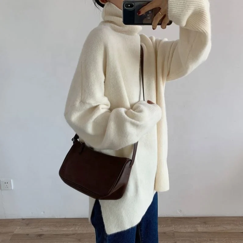 Open - Front Women Sweater for Easy LayeringSoft Glutinous Turtleneck Sweater Women's Autumn And Winter Wear Match 2022 New Korean Style Loose-Fitting Simplicity