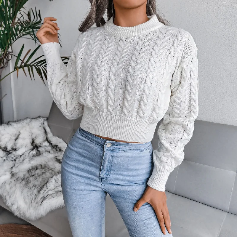 Striped Women Sweater with a Timeless PatternStreet Style Crew Neck Long Sleeve Pullvoer Cable Knit Sweater